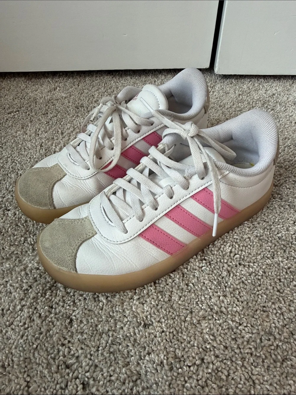adidas White Sneakers with Pink Stripes size 3
